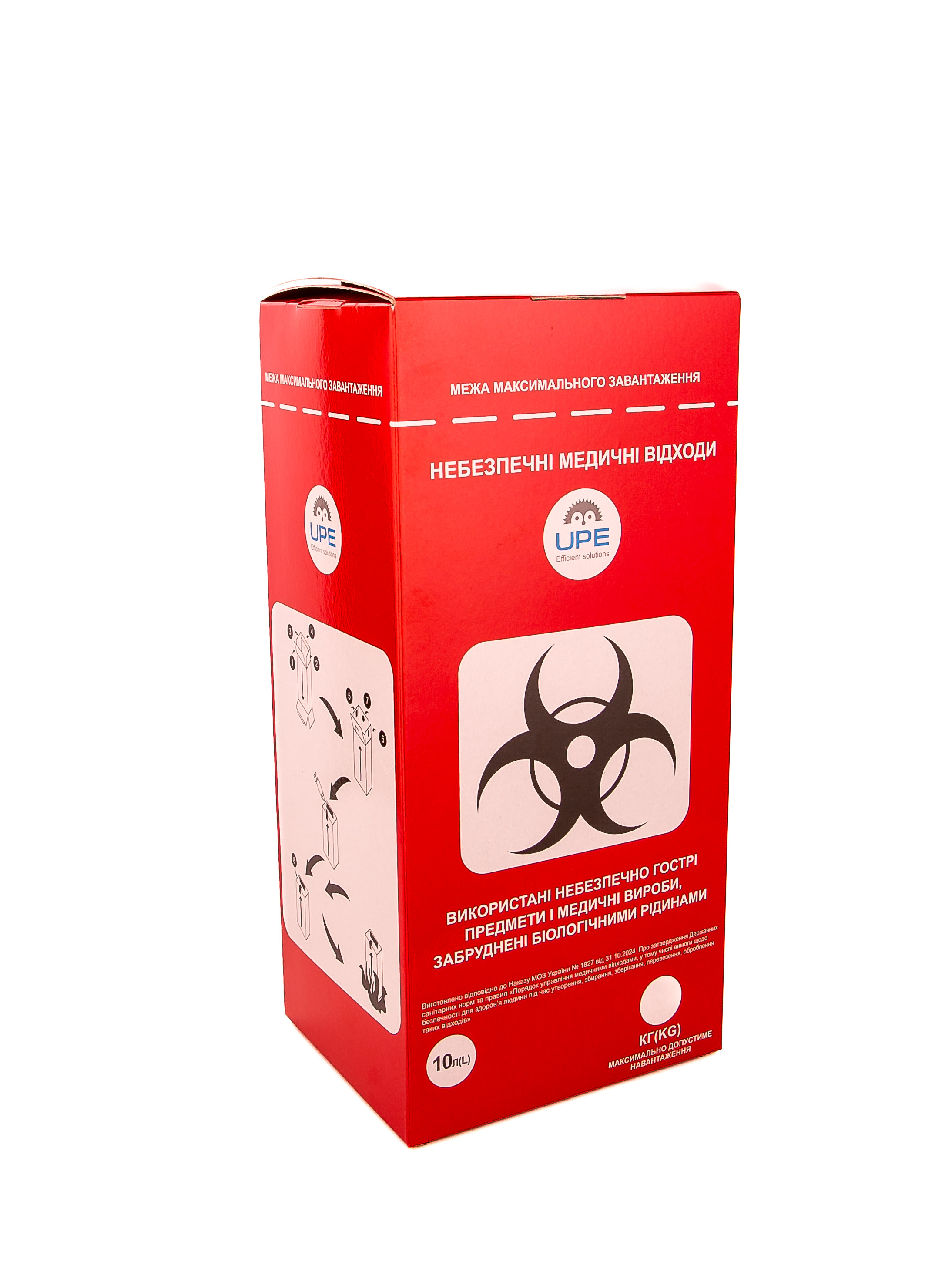 Контейнер для медичних відходів 10 л, ТМ UPE, картонний з металізованою ламінацією (червоний)